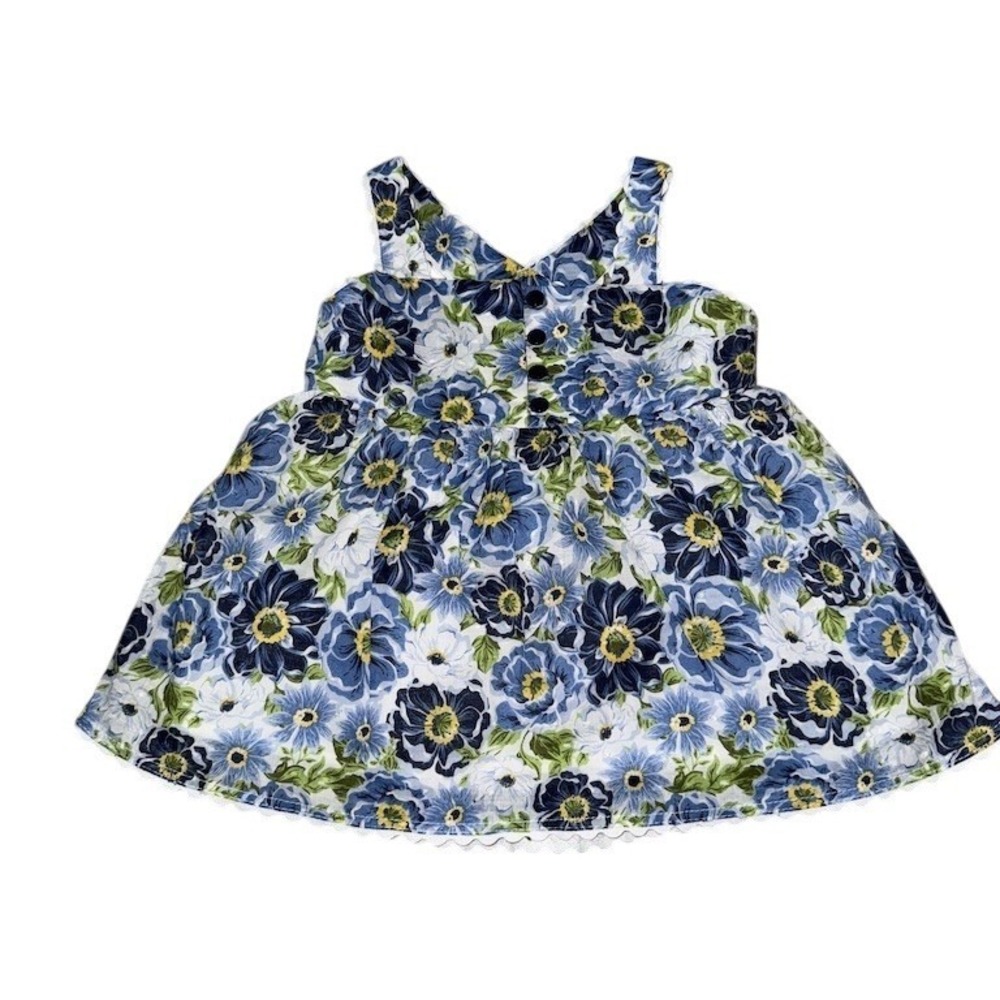 Max Studio Sundress‎ Girls 4T Blue Green Floral Sleeveless Button resort Easter